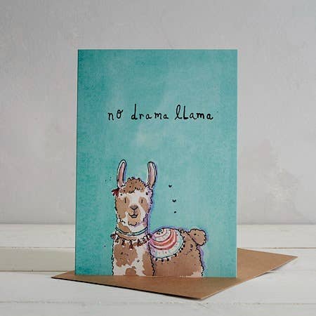 No Drama Llama Greetings Card for wholesale by Helen Wiseman Illustration