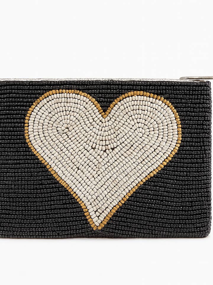 Bolsa de Moedas com Motivo de Coração com Missangas por atacado de Bamboo Source Tropical Decor