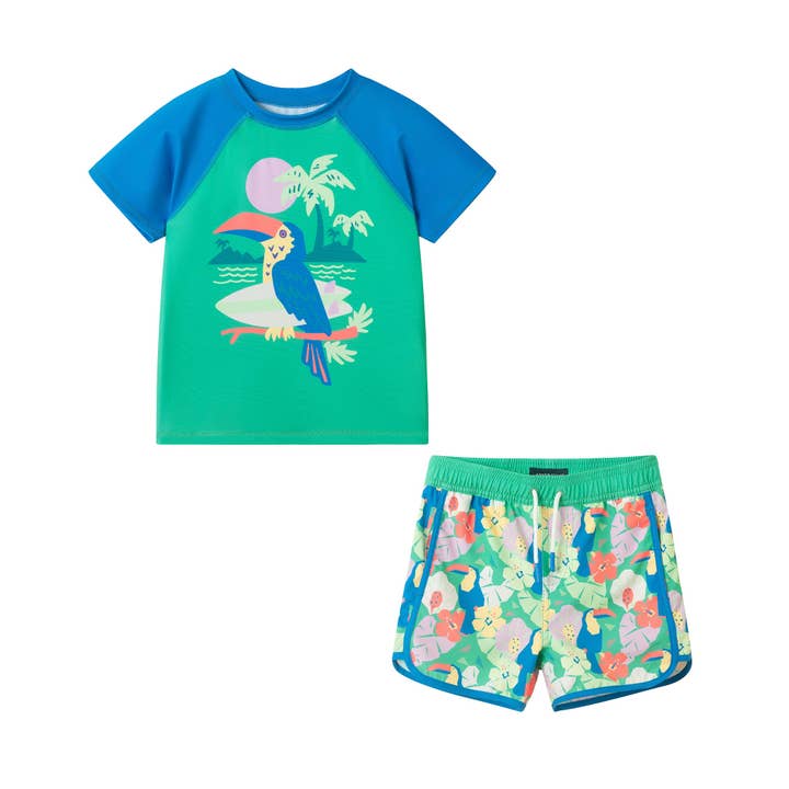 Boys Short Sleeve Rashguard Set | Blue Toucan for wholesale by Andy & Evan