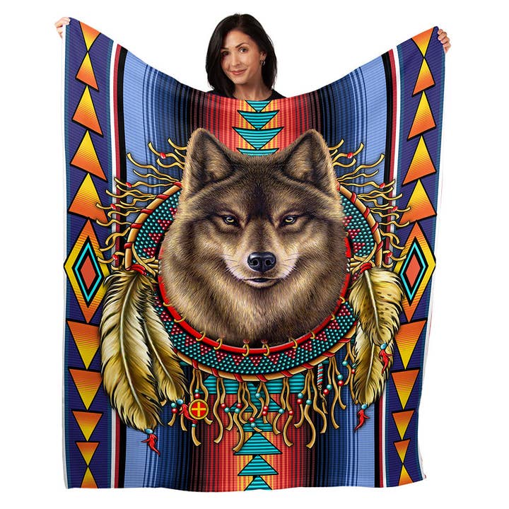 50" x 60" Serape Wolf Plush Minky Blanket for wholesale by Artopia
