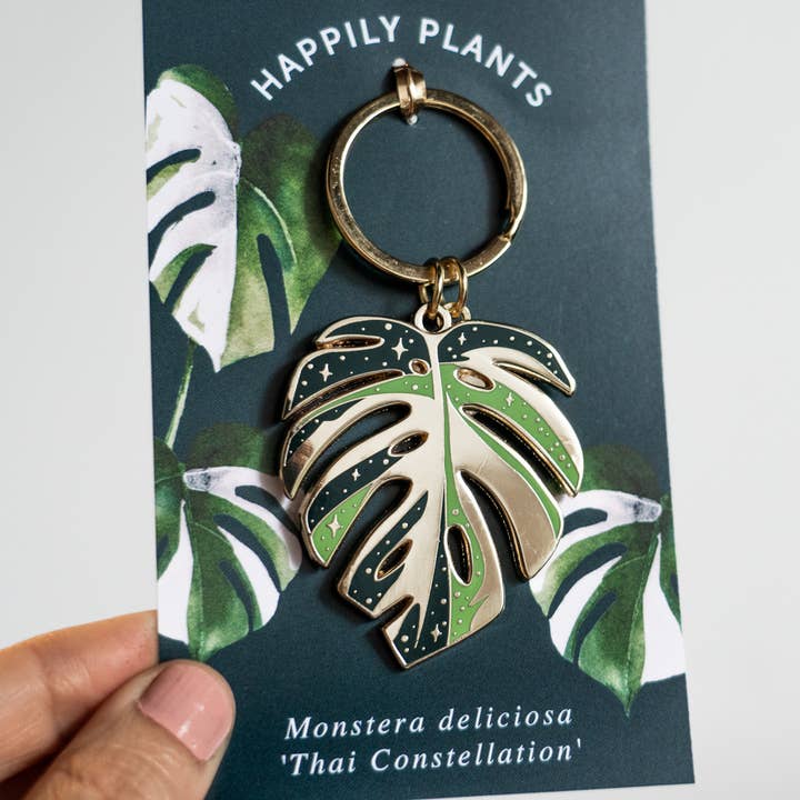 Happily Plants - Vendita all'ingrosso Portachiavi - Unisex - Portachiavi a forma di pianta Monstera «Thai Constellation», regalo per piante