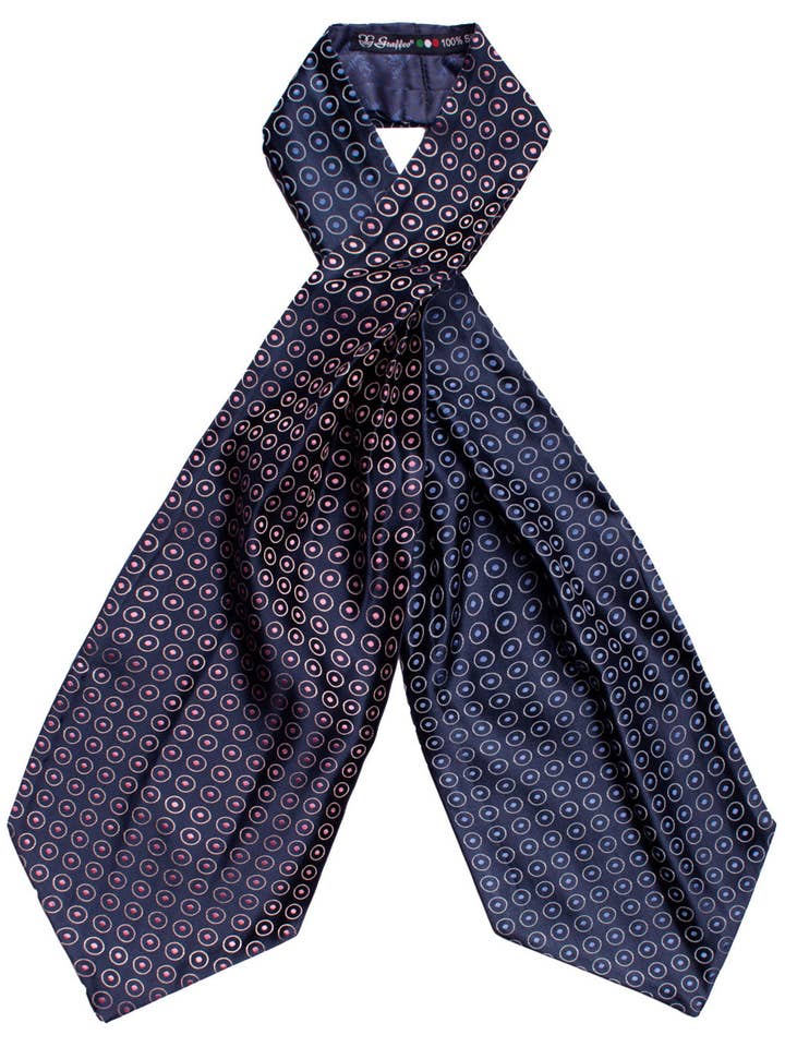 Double Blue Patterned Pink Light Blue Yarn-Dyed Silk Ascot AS202 for wholesale by Graffeo Cravatte