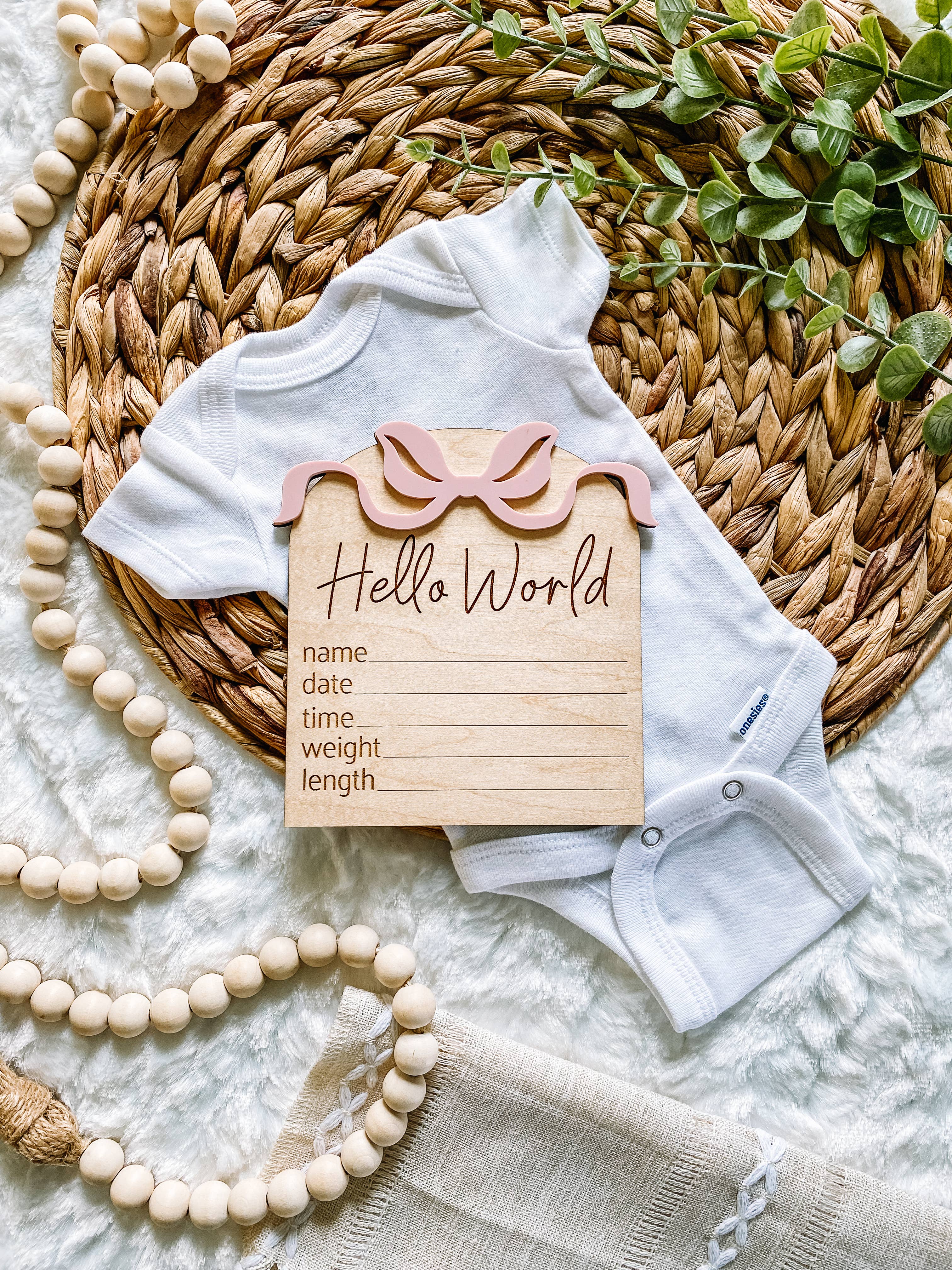 Claire and Bella - Wholesale Milestone Art/Keepsake - Kids & Baby - Hello World Birth Stat Sign - Bows1