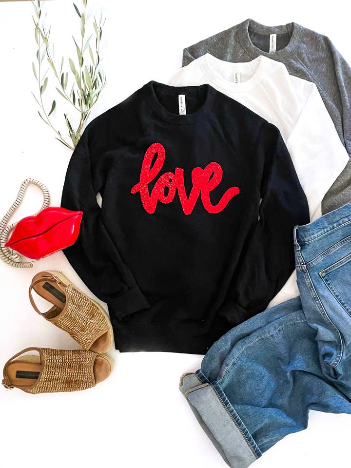 Sequin Love Sweatshirt for wholesale by Love & Bambii
