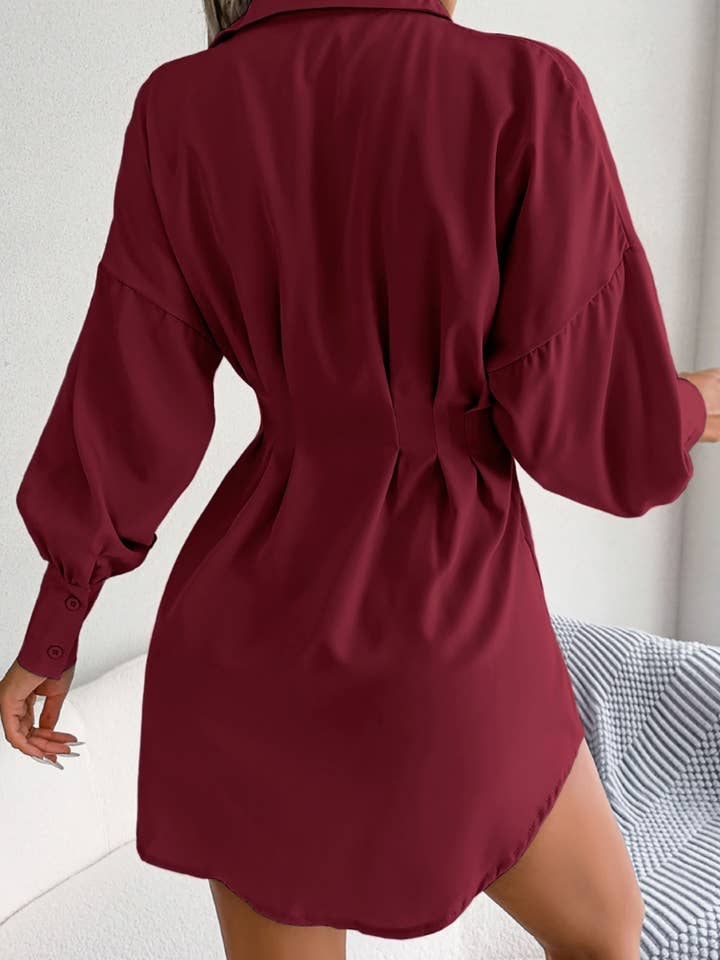 NINEXIS - Wholesale Dress - Women's - CWTSTL1200_LANTERN SLEEVE WAIST ASYMMETRIC SHIRT DRESS12