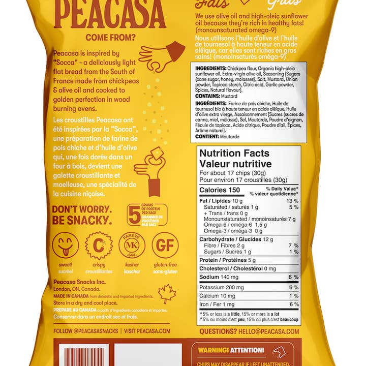 PEACASA - Vente Chips - Peacasa Chips de Pois Chiches Miel et Dijon Sac Format Collation 🇨🇦2