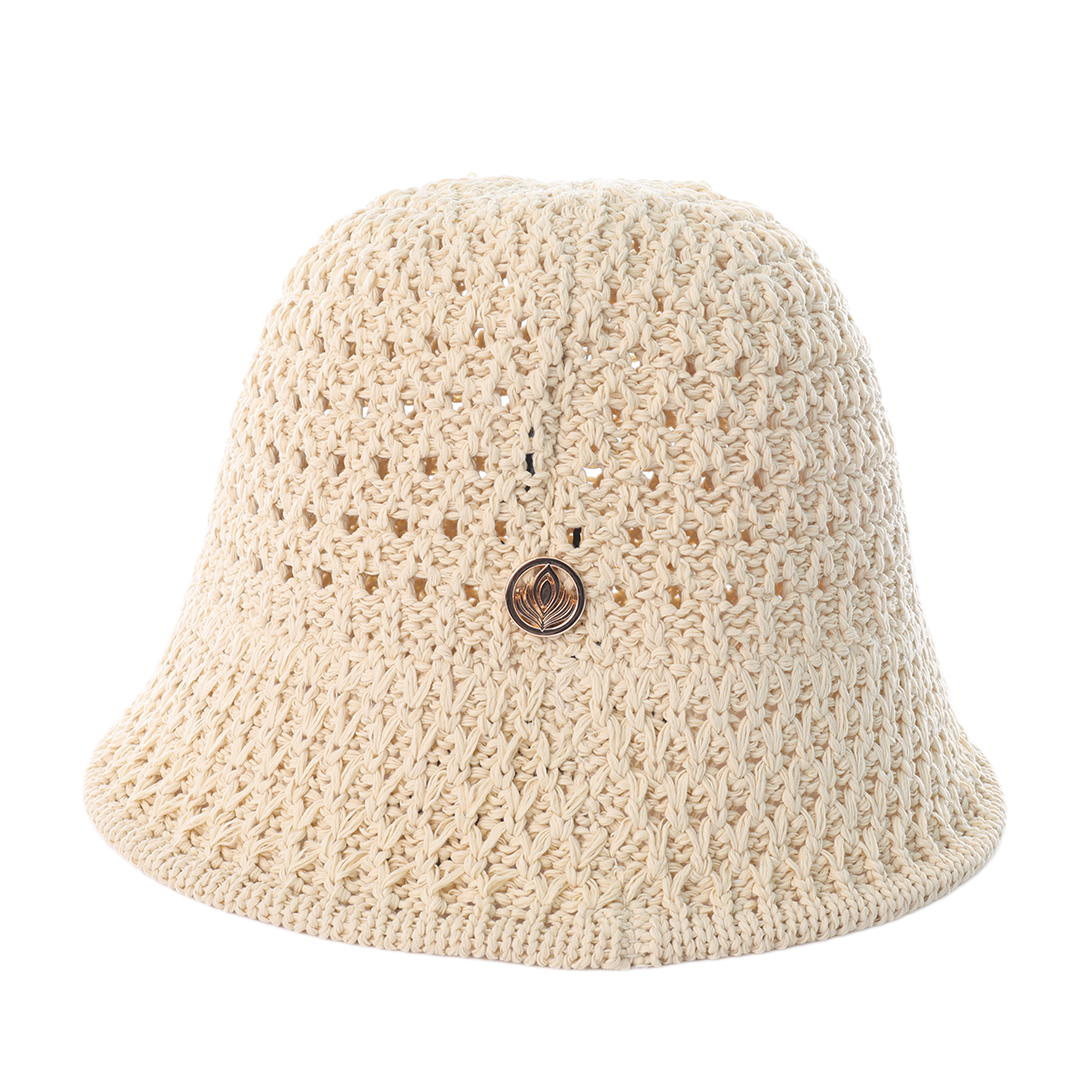 VIA FIORE - Wholesale Bucket Hat - Women's - VIA FIORE Beige Crochet Bucket Hat0