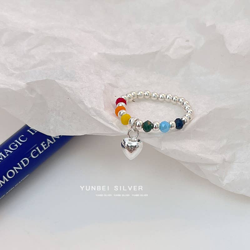 Gemscape UK - Wholesale Band/Stacked Ring - Colorful Heart Beaded Elastic Stacked Ring -Fashion & Trendy3