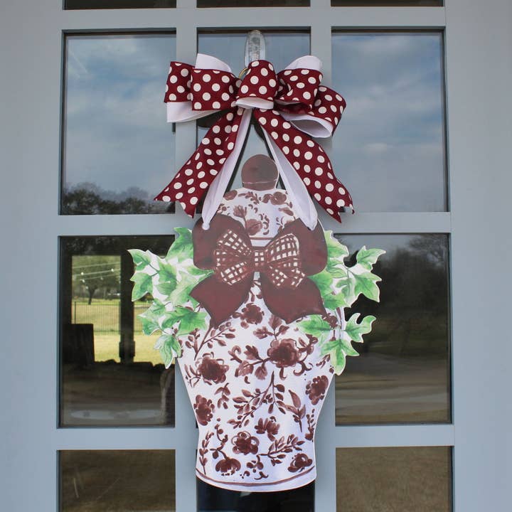 Classic Ginger Jar (Maroon)- Door Hanger for wholesale by Front Porch Elegance