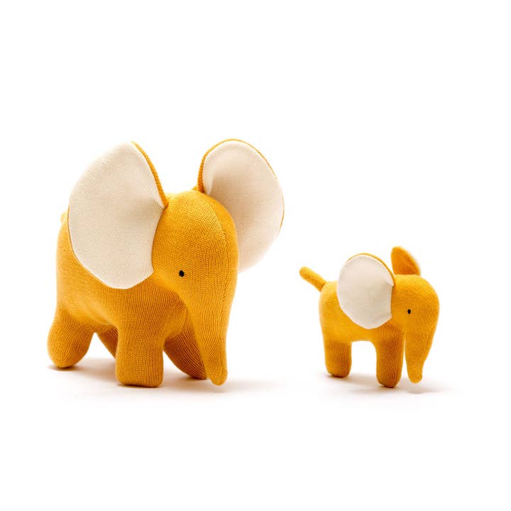 Best Years Ltd - Wholesale Stuffed/Plush Toy - Kids & Baby - Large Elephant Plush Toy in Mustard Organic Cotton Knit