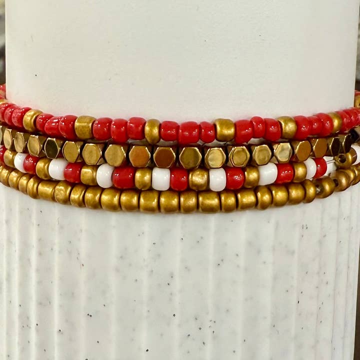 Red White Gold - Tumbler Bracelet Stacks for wholesale by Olive Lane Accessories