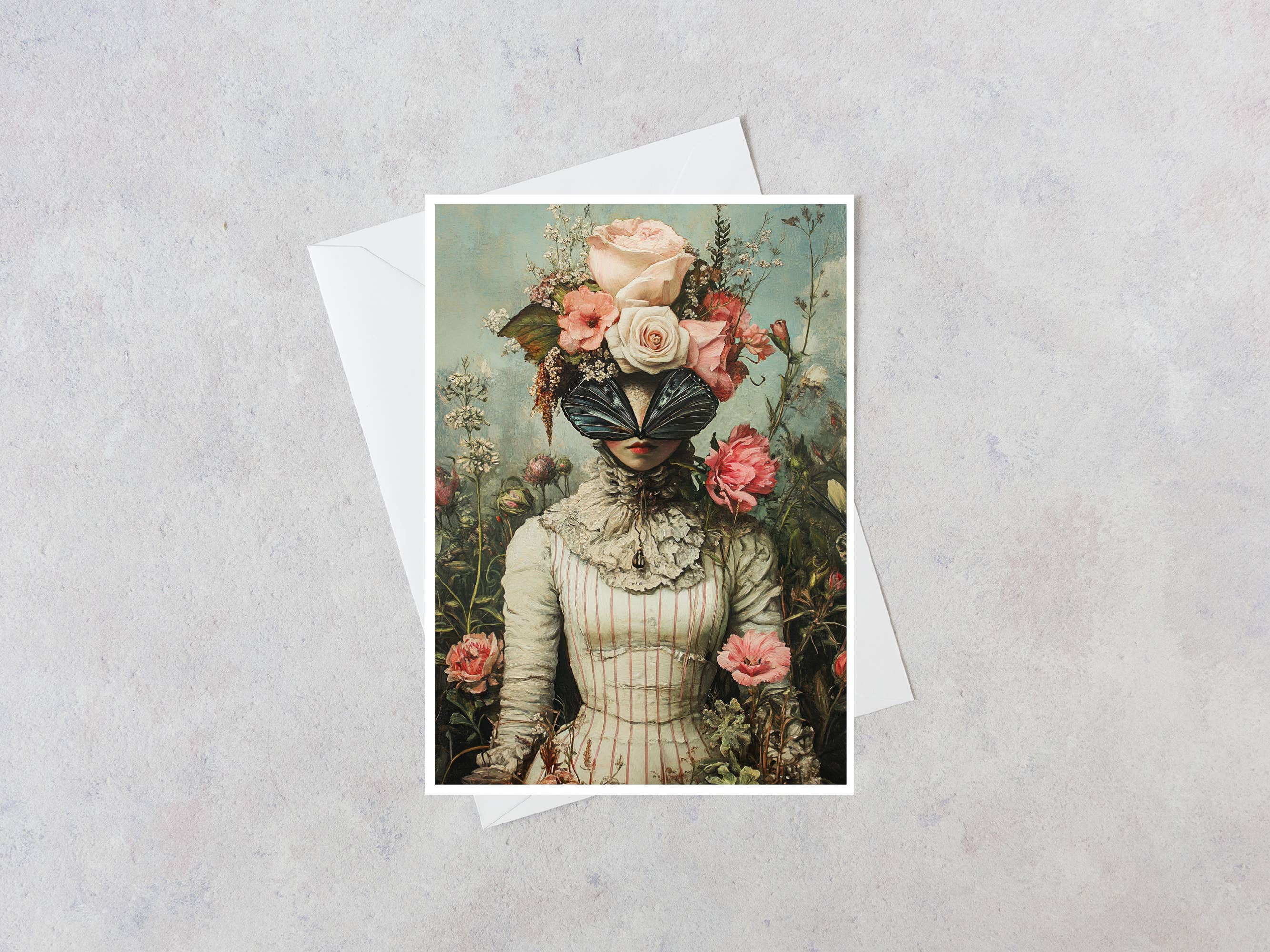Salty Alyce - Wholesale Everyday greeting card - Lady of the Butterfly Veil Blank Greeting Card 190RD