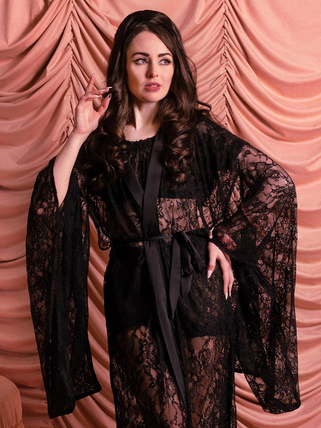 What Katie Did – wholesale Kimono – Women's – Long Black Lace Kimono4