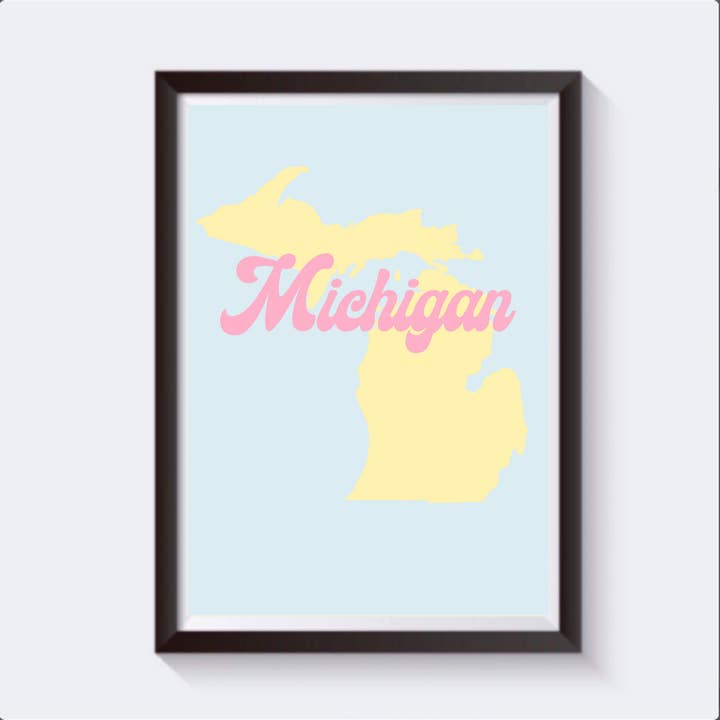 Michigan Retro Map Travel Print - Available in 6 sizes for wholesale by 2 Sisters