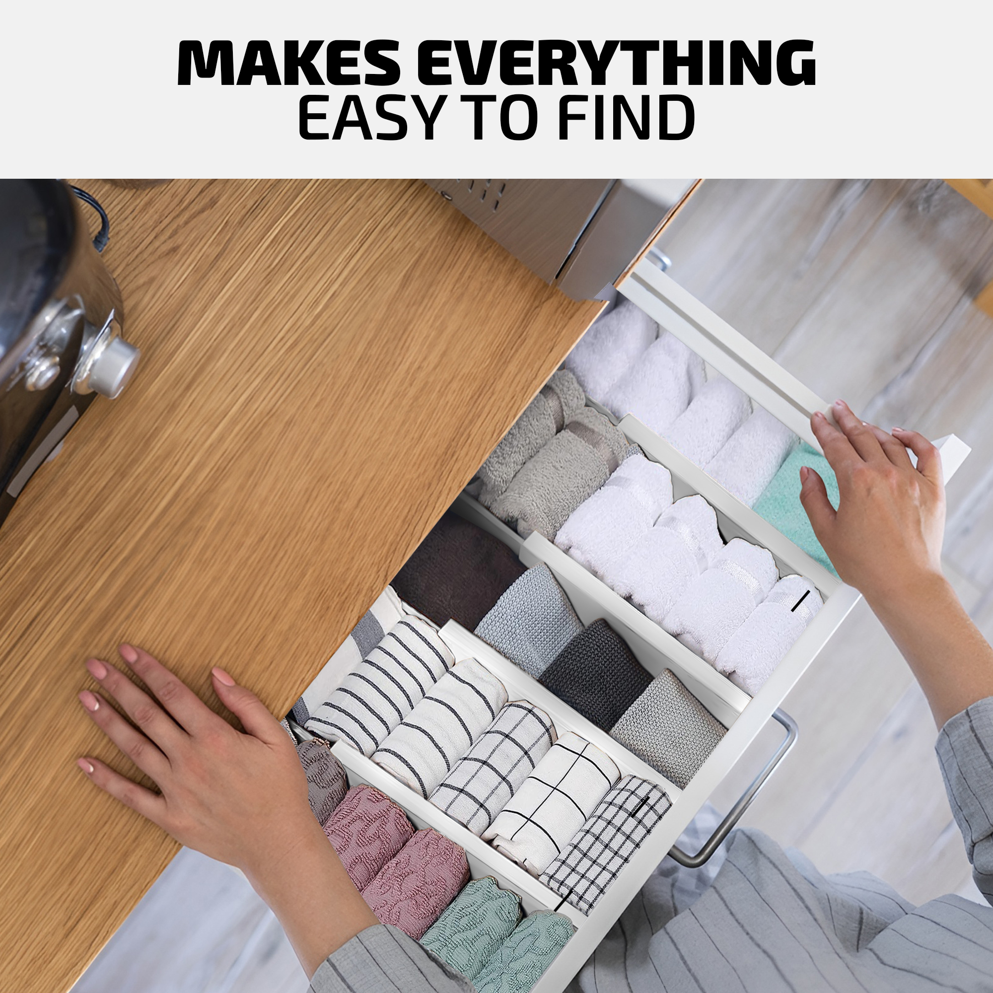 Bambusi - Wholesale Drawer Organizer - Bamboo Drawer Dividers, Adjustable, 4-Pack (White)3