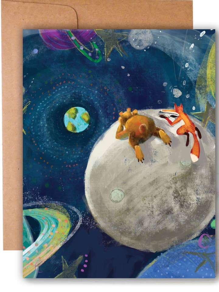 Planetary Spread - Fox and Bear A2 Blank Card for wholesale by Ginger G. Art
