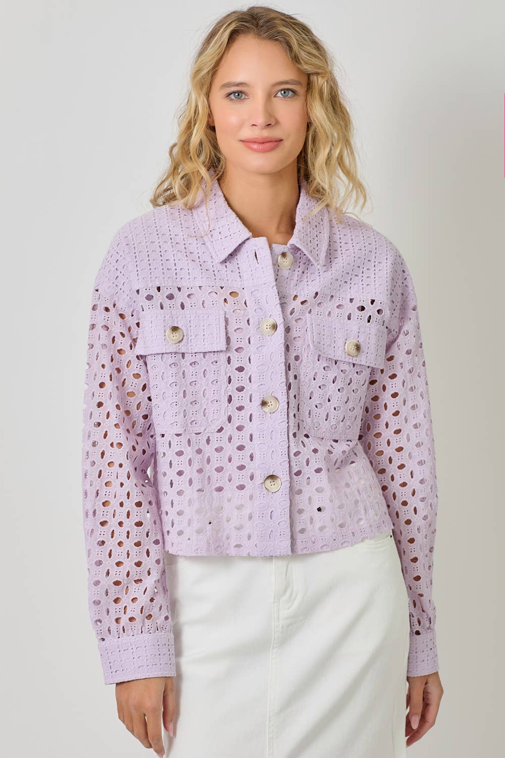 Mystree - Wholesale Jacket - Women's - 61096 Button Down Mixed Eyelet Jacket 17