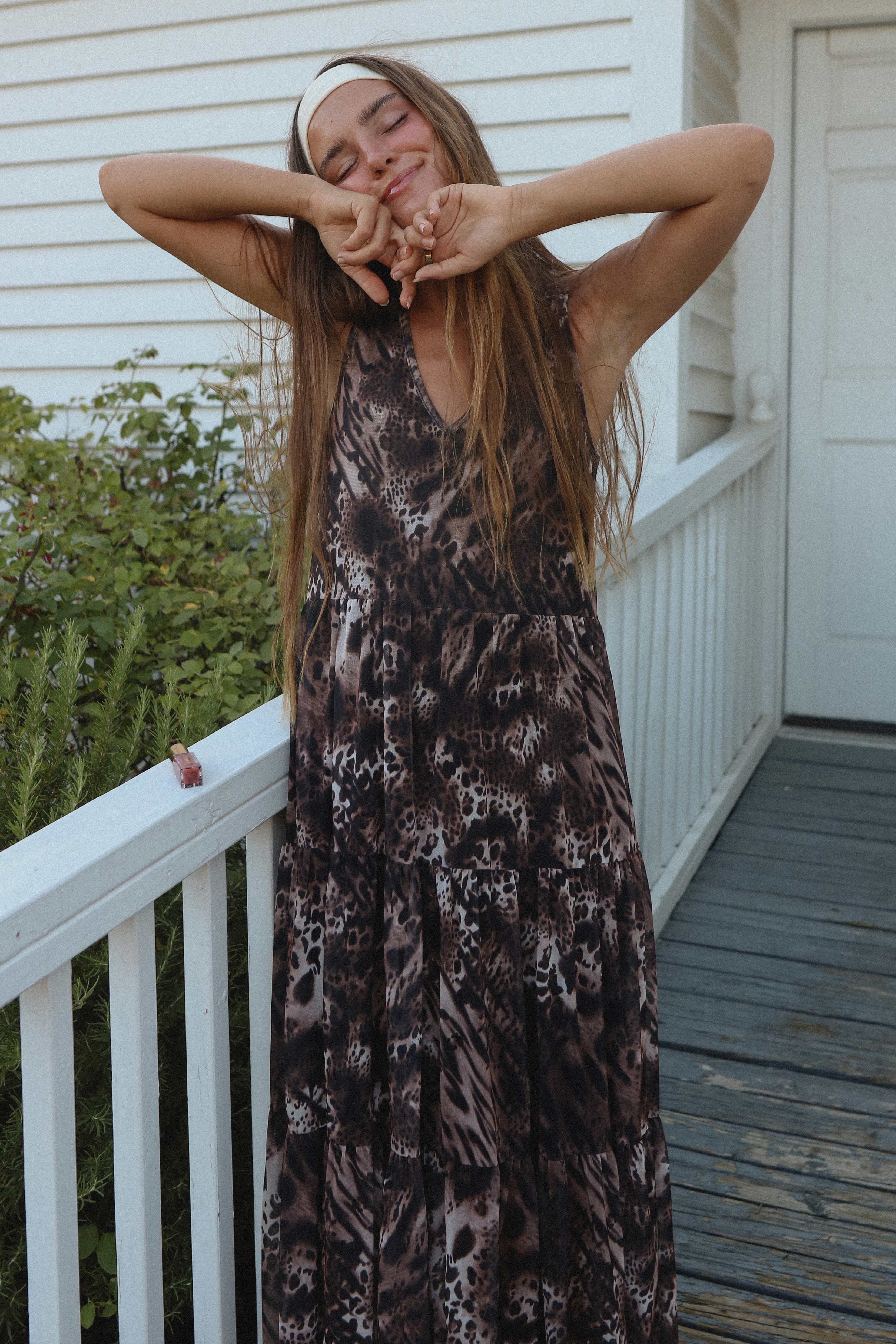 Leopard Brun ISD1099MESH Marina Mesh Dyreprint Kjole for engroshandel på Faire12