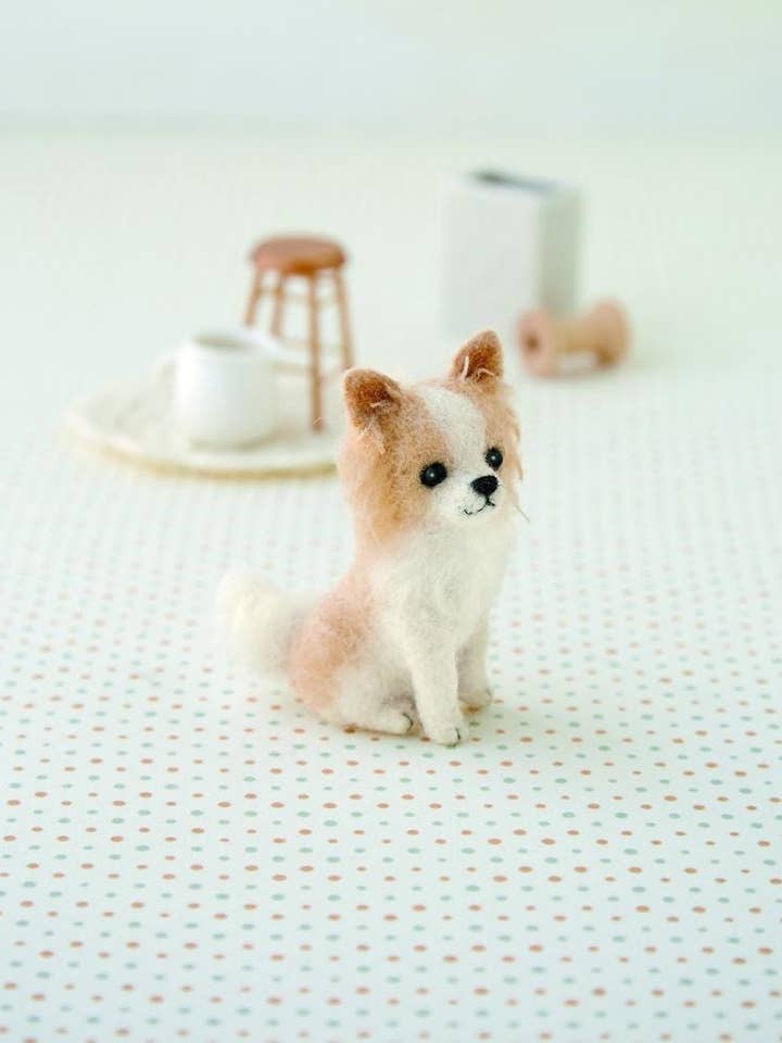 Kit de Fieltro con Aguja: Chihuahua de Pelo Largo Manualidad Japonesa DIY para venta al por mayor de 「FUNJI」In Japan