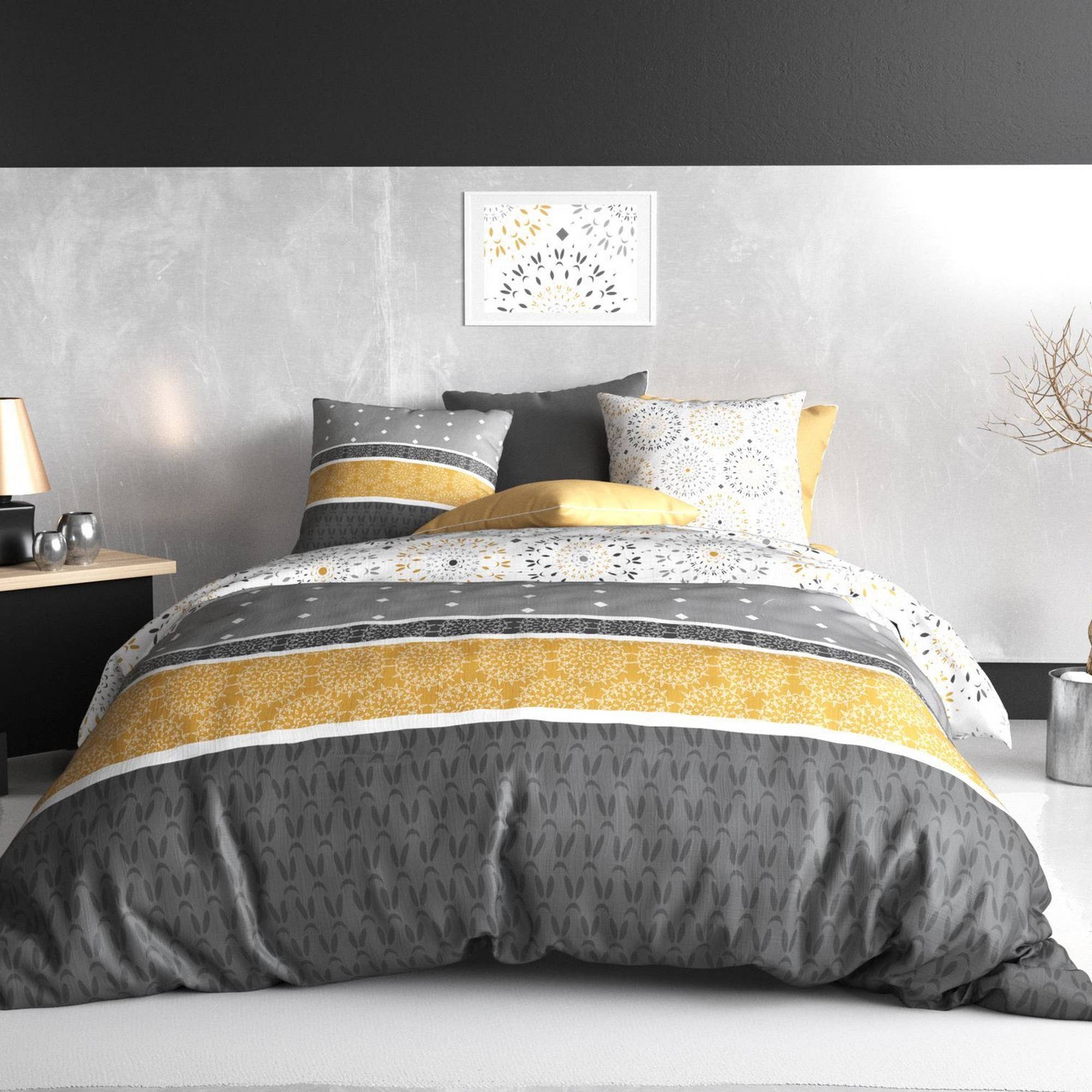 Funda nórdica de 240 x 260 cm y 2 Fundas de Almohada de algodón Puro de 57 Hilos Color Gris