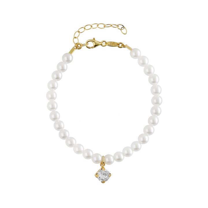 Aurore bracelet with crystals and pearl in Silver for wholesale by Victoria Cruz