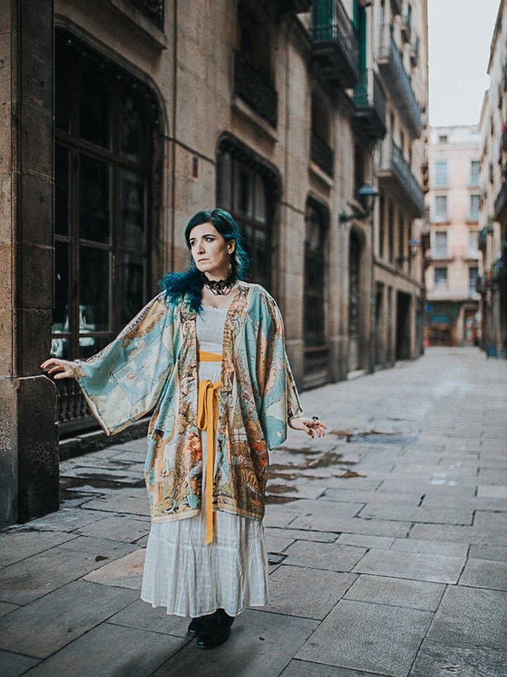 Costurero Real - Wholesale Kimono - Women's - Map Victorian Vintage Robe Satin Cardigan boho kimono jacket1