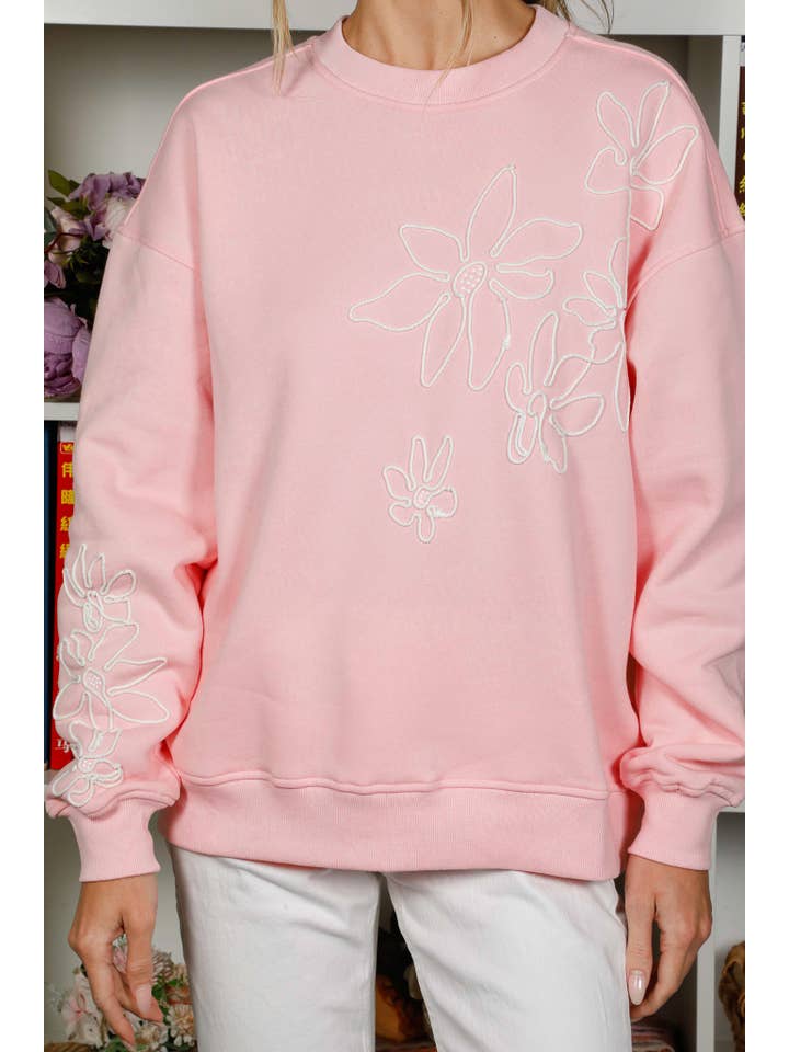 Vine & Love - Vente Sweat-shirt – femme - Sweat-shirt à col rond et manches longues brodé de fleurs VT822693