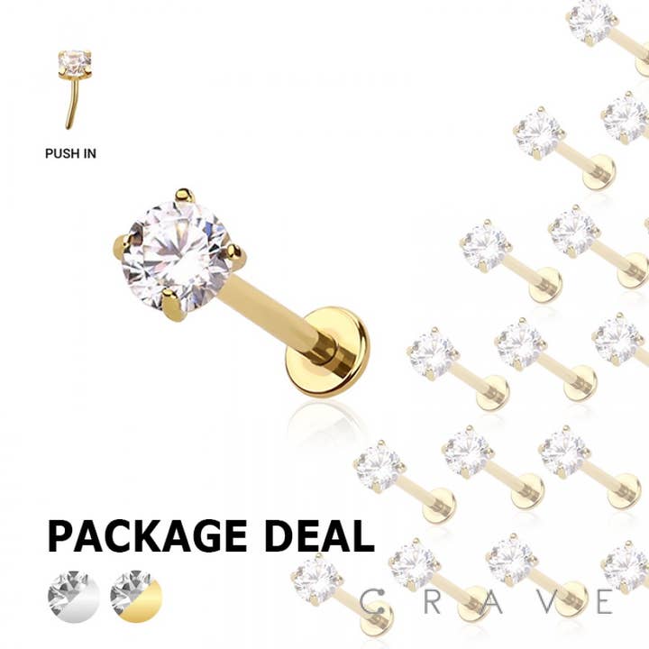 316L SURGICAL STEEL CZ PRONG SET PUSH IN THREADLESS LABRET for wholesale by CRAVE