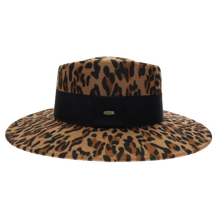 Leopard Vegan Fabric C.C Boater Hat WF8 for wholesale on Faire