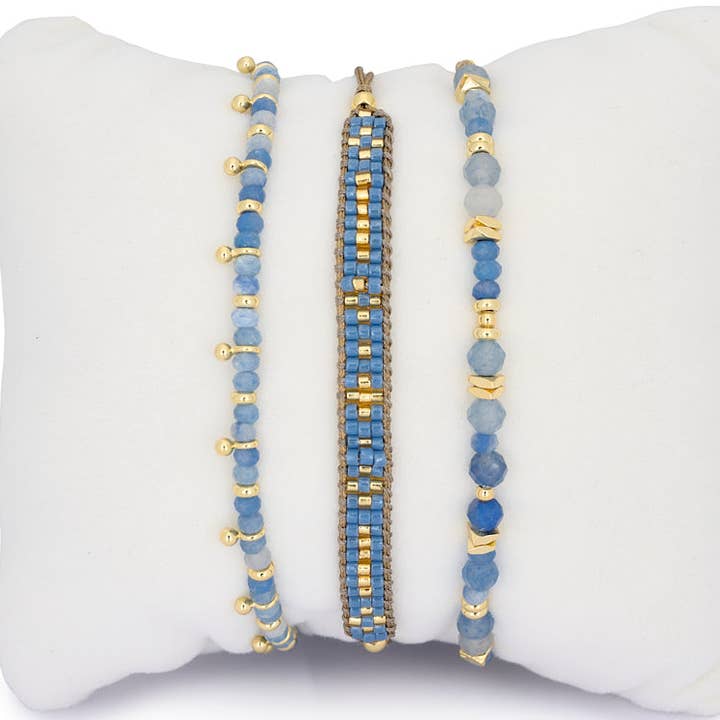 Abaco Blue Aventurine & Gold Bracelet Stack for wholesale by Boho Betty