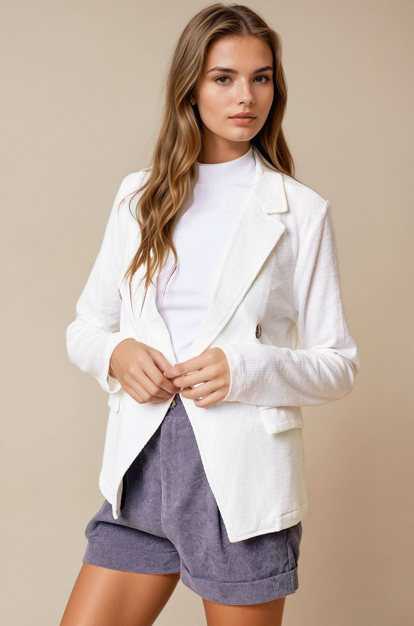 Doe and Rae - Wholesale Blazer - Women's - Double Breast Knit Blazer - 10136J1