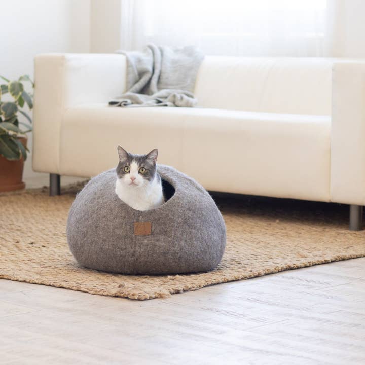 Fuzzy cove – casota - Gato e cão por atacado – Cama Cave Cave Premium em Lã Feltrada para Gato - Castanho Terra2