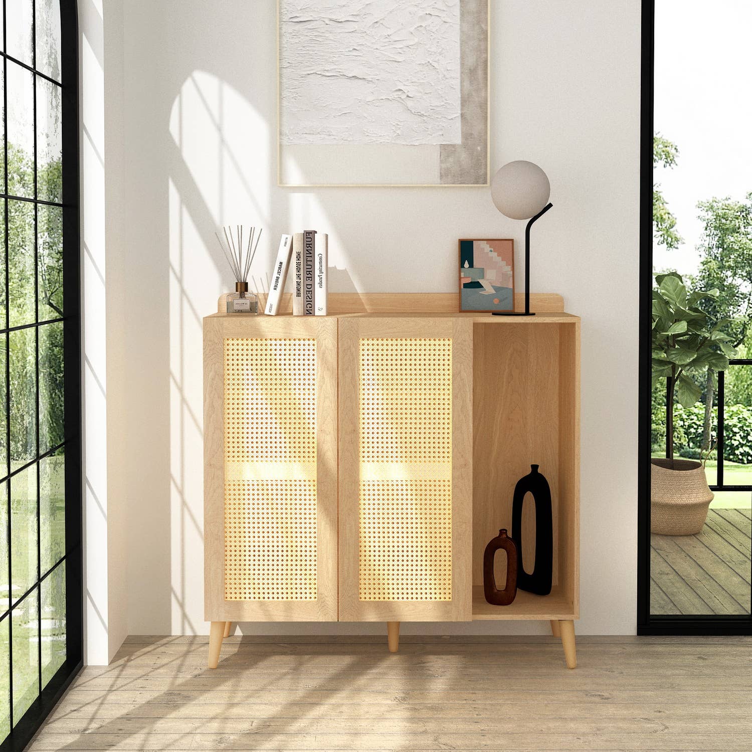 39F Inc. - Wholesale Cabinet - Rattan Sideboard Storage Cabinet with Rattan Decorated Doors