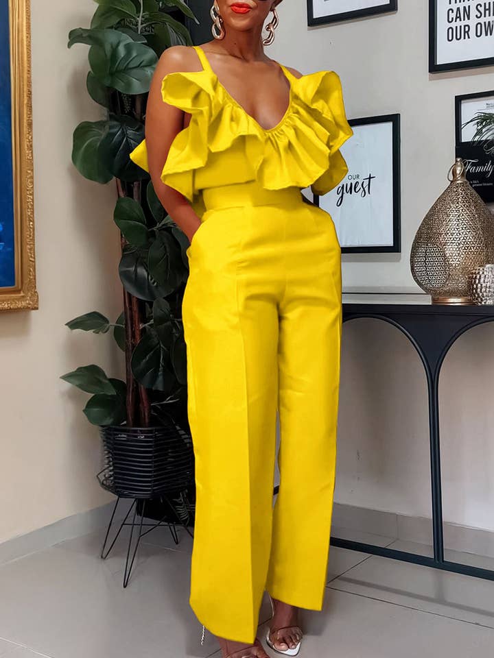 Aria Romance - Wholesale Top & Pant Set (NOT Loungewear) - Women's - V-Neck Ruffle Halter Jumpsuit1