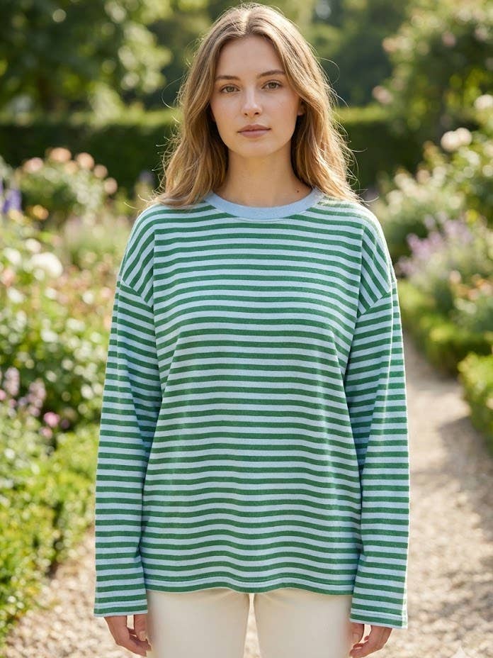 Striped T-shirt with wide sleeves for wholesale by VICTORIA&ISAAC