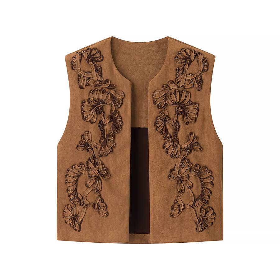Rosa Clothing - Wholesale Outerwear Vest - Women's - Boho Suede Embroidered Vest Gilets2