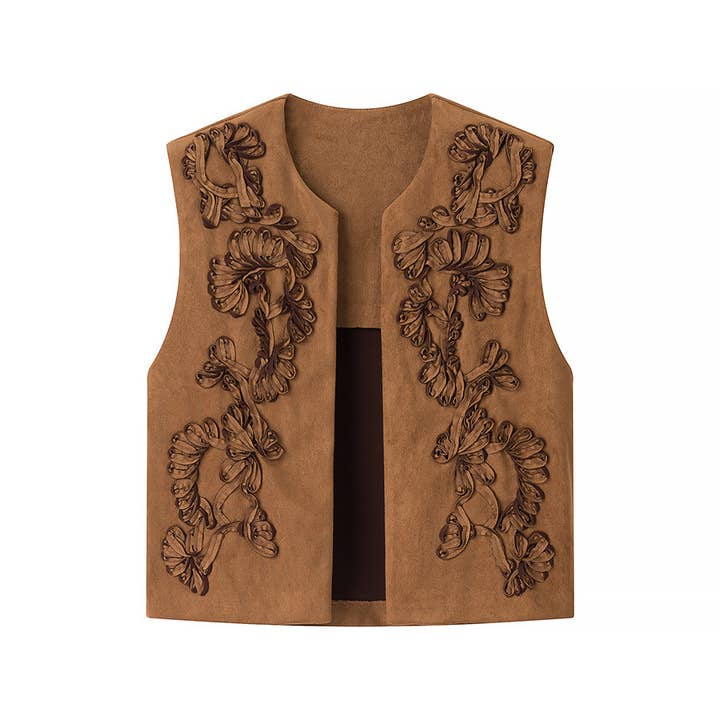 Rosa Clothing - Wholesale Outerwear Vest - Women's - Boho Suede Embroidered Vest Gilets2