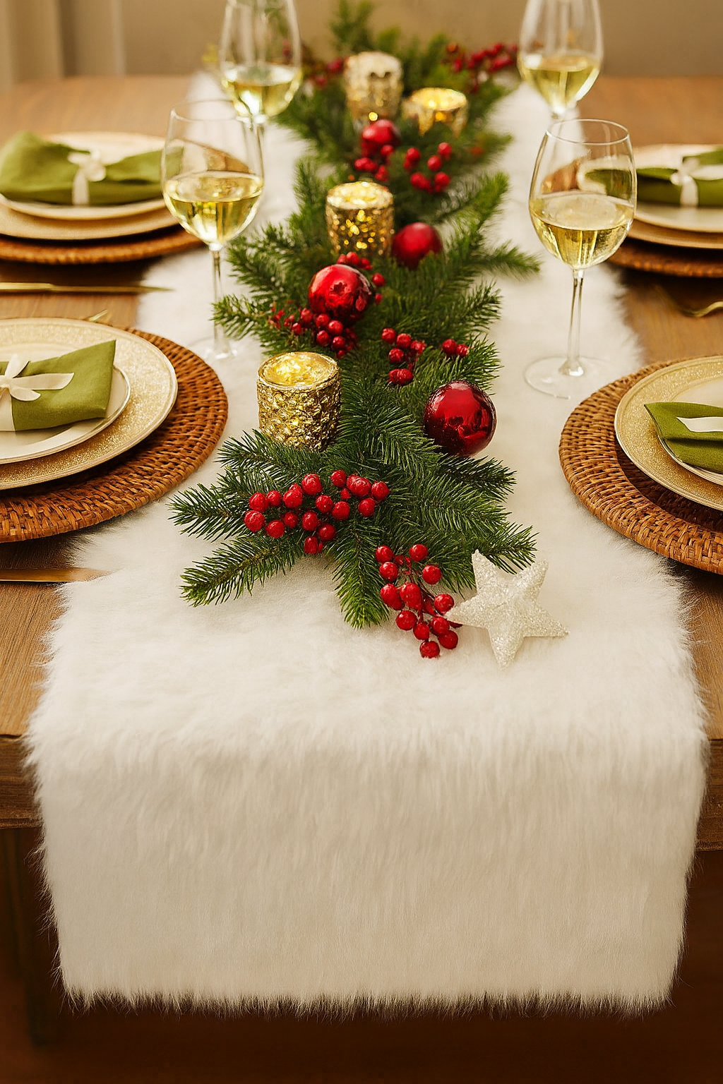 Fennco Styles - Wholesale Table Runner - White Elegant Faux Fur Table Runner0