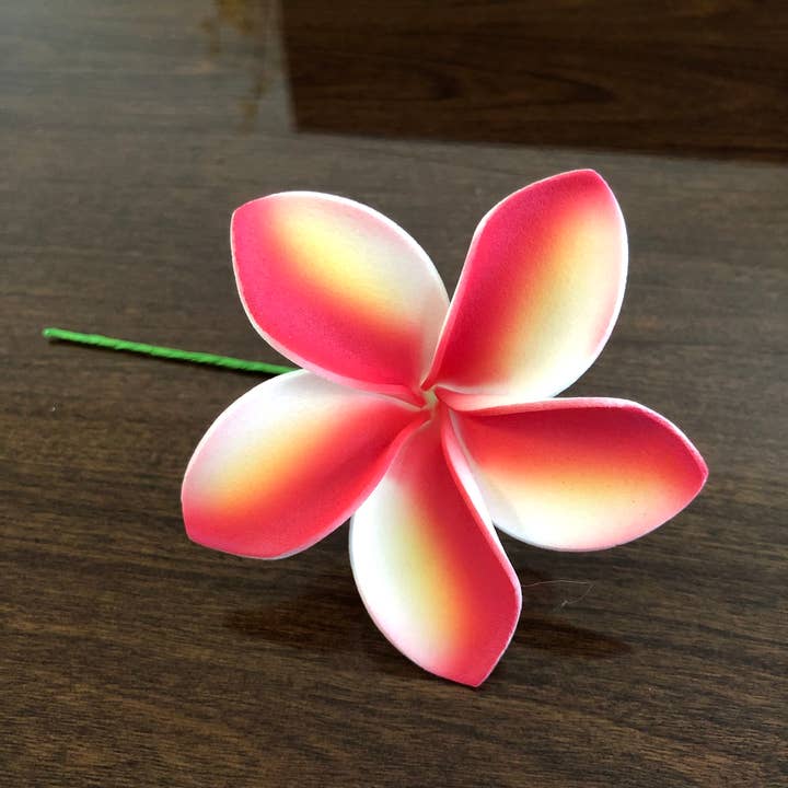 Plumeria Foam Flower with Stem Red Yellow 10-pack 3" for wholesale by OpalHaus