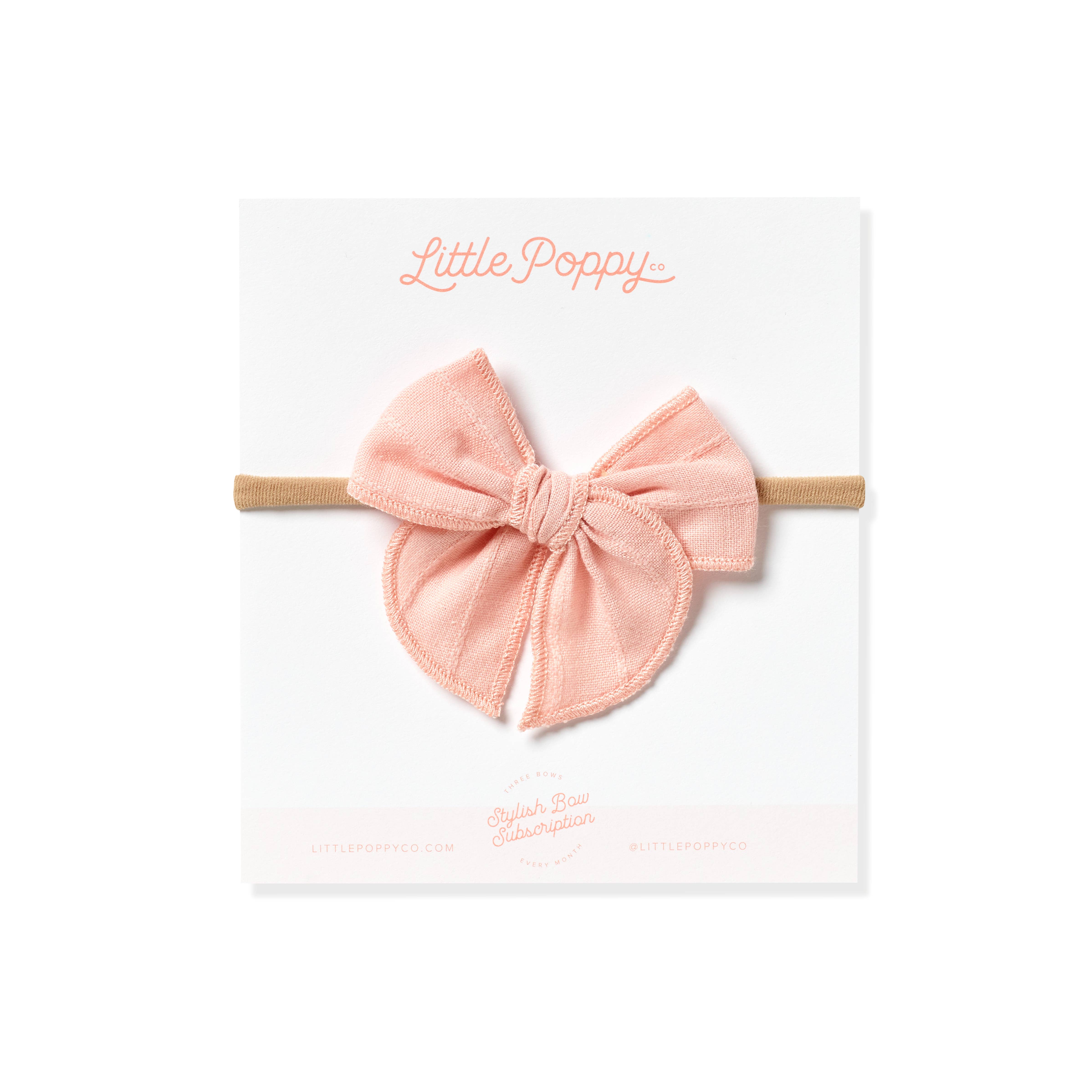 Little Poppy Co - Wholesale Hair Bow - Kids - Embroidered Stripe Claire Bow, Rose Pink6