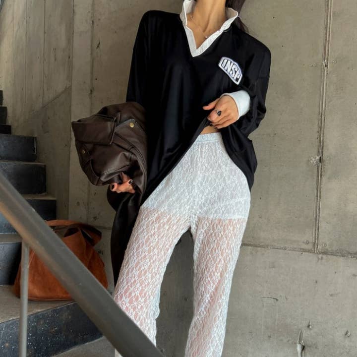 Sheer Lace Wide-Leg Pants and other Purchase Wholesale sheer white fabric. Free Returns & Net 60 Terms on Faire trending on Faire.