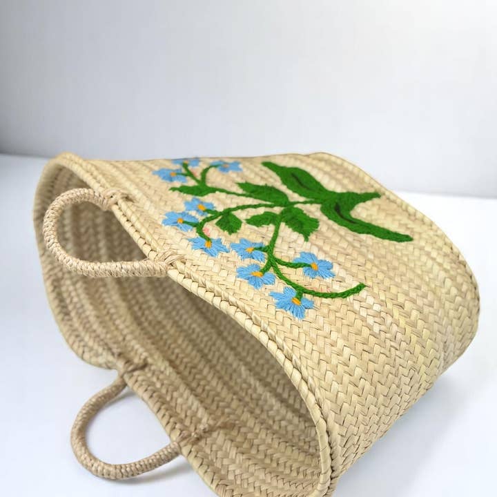 Gran Wholesale - Wholesale Beach Bag - Moroccan Straw Tote with Blue Floral Embroidery2