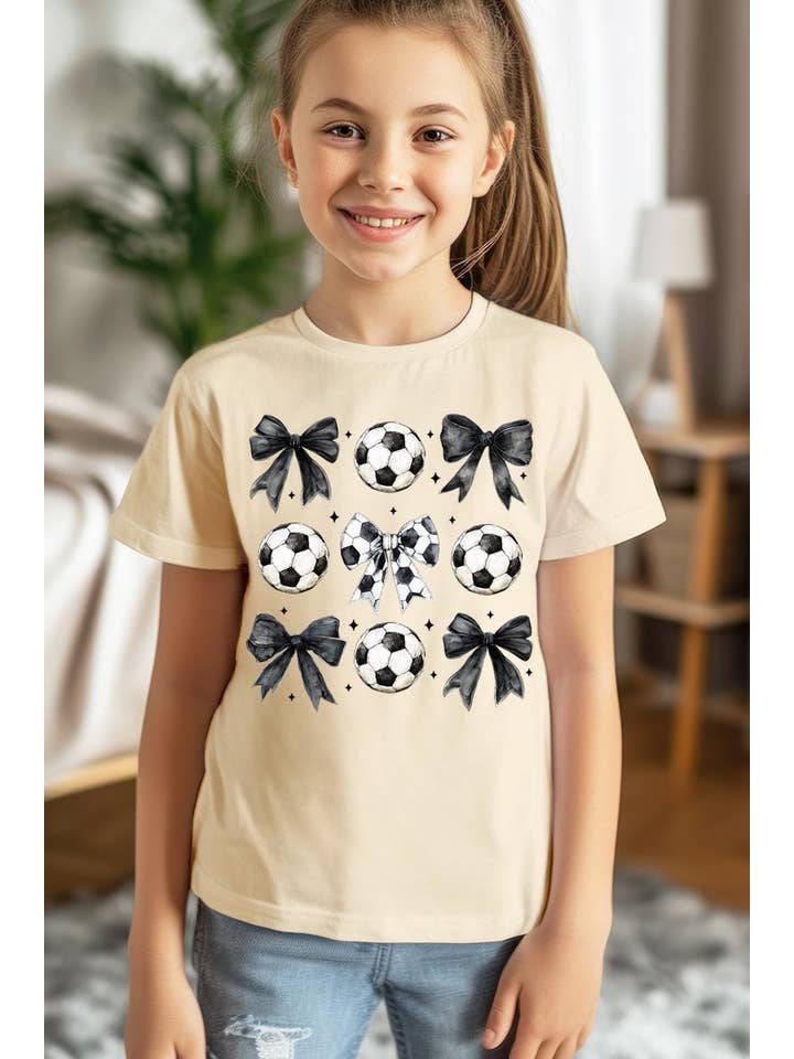 Pink Irene Wholesale - Wholesale Shirt – Women’s - Retro Soccer Bow Kids Graphic Tee4
