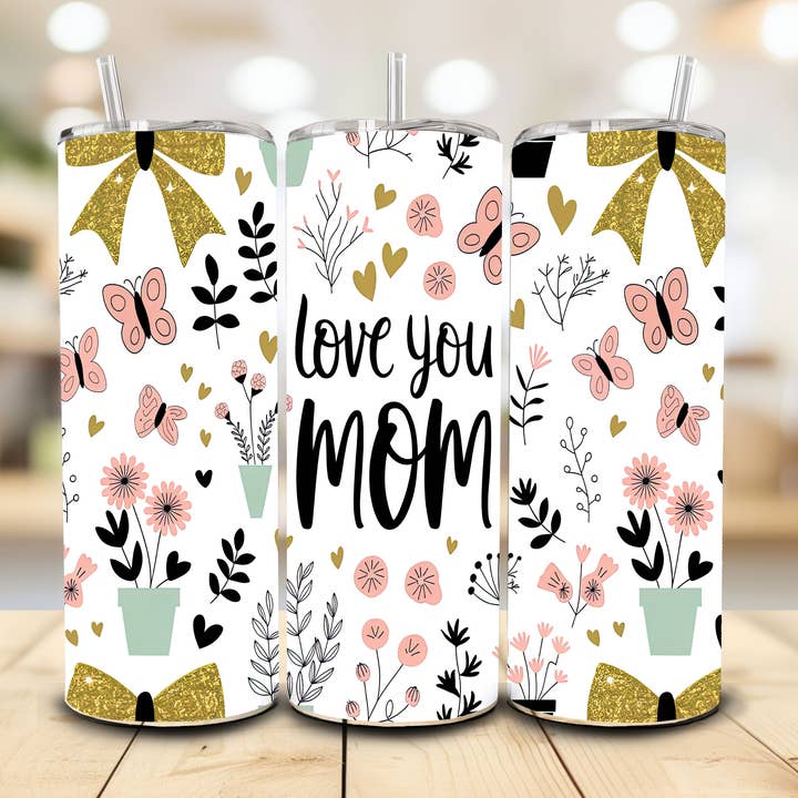 Mom Butterfly Tumbler, 20 oz. for wholesale by Stencil Art Canada