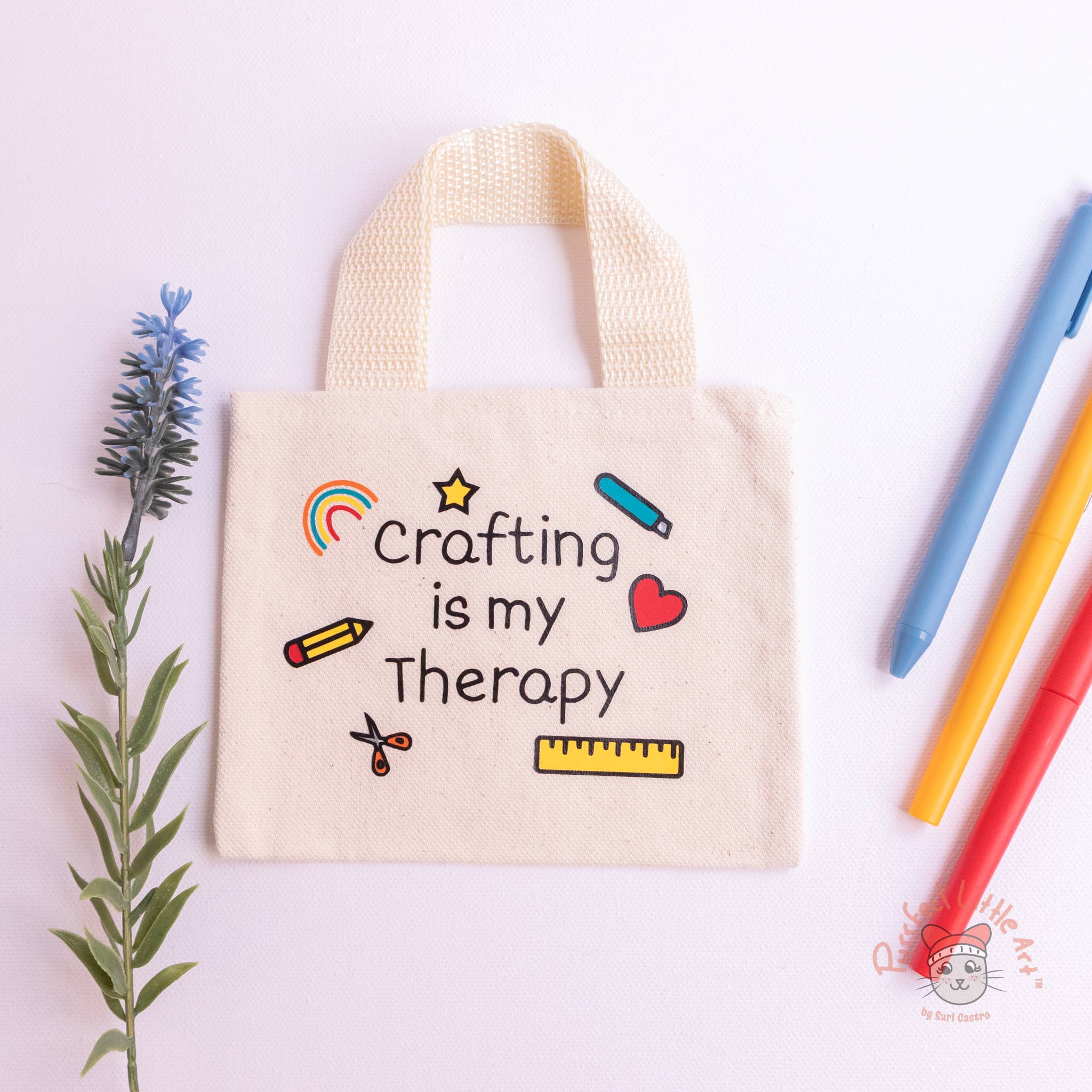 Purrfect Little Art - Wholesale Tote Bag - Women's - Crafting is My Therapy - mini tote | Craft Lovers 2