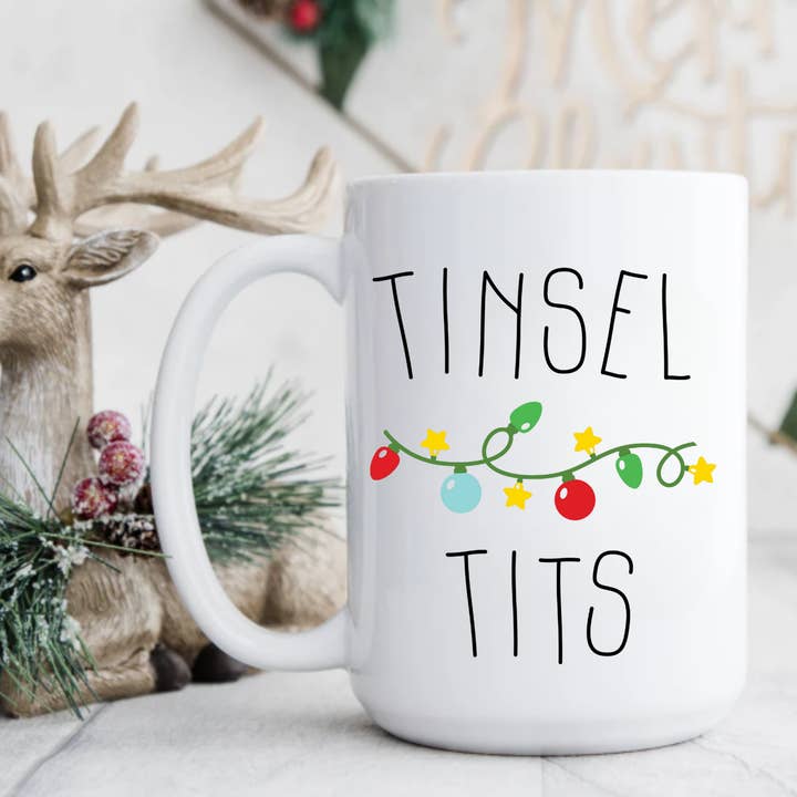 Tinsel Tits | Holiday Mug  for wholesale by AromaSarapy