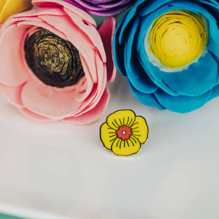 Yellow Poppy Enamel Pin for wholesale by Dream Maker Pins