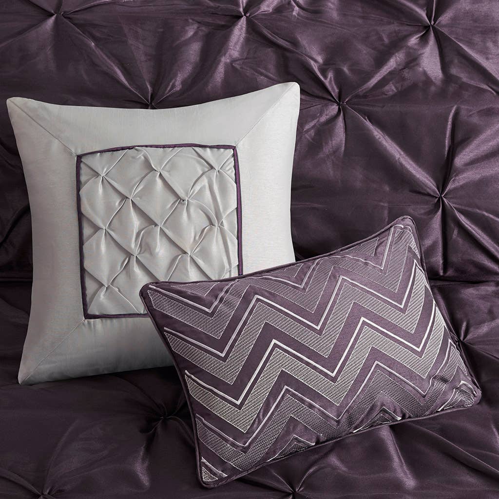 Olliix - Wholesale Bedding Set - Silky Tufted 7-Piece Comforter Set, Plum Purple7