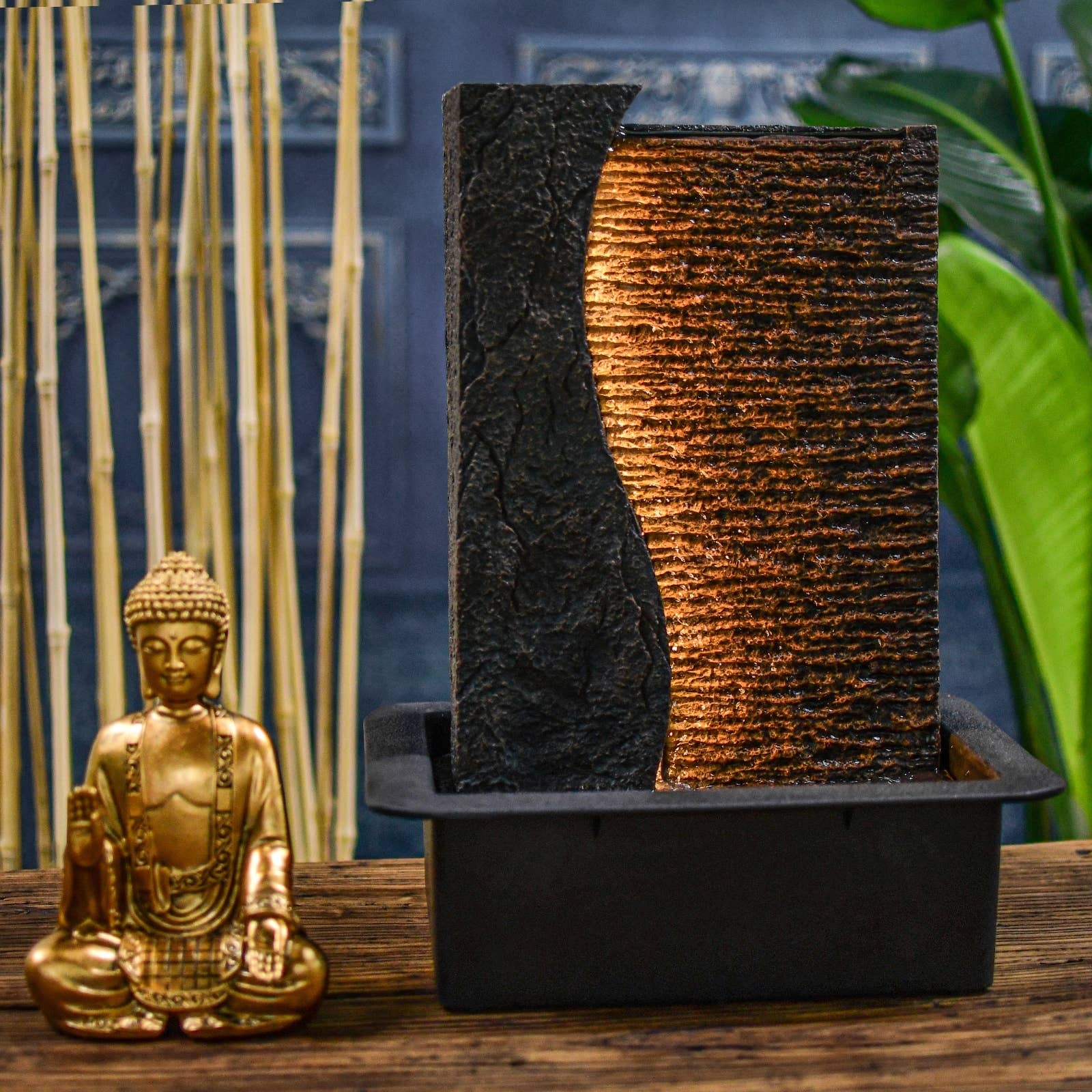 Zen'Arôme - Wholesale Decorative Tabletop Object - Jati Water Wall Fountain - Removable Buddha and LED Lighting13
