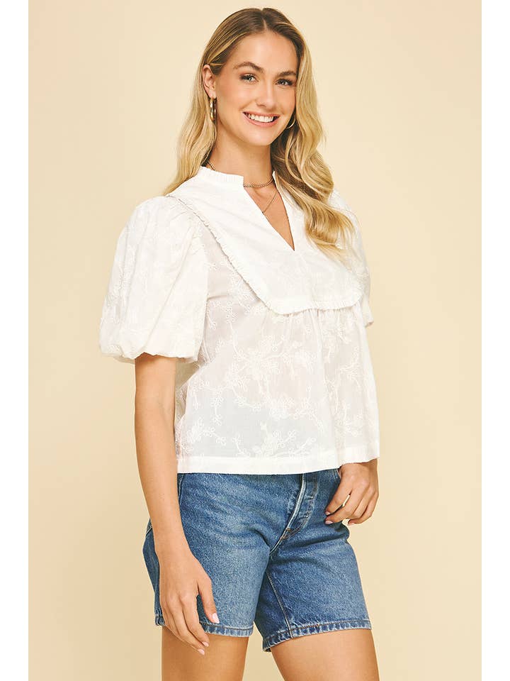 PINCH - Wholesale Blouse - Women's - EYELET BALLOON SLEEVE BLOUSE TOP
